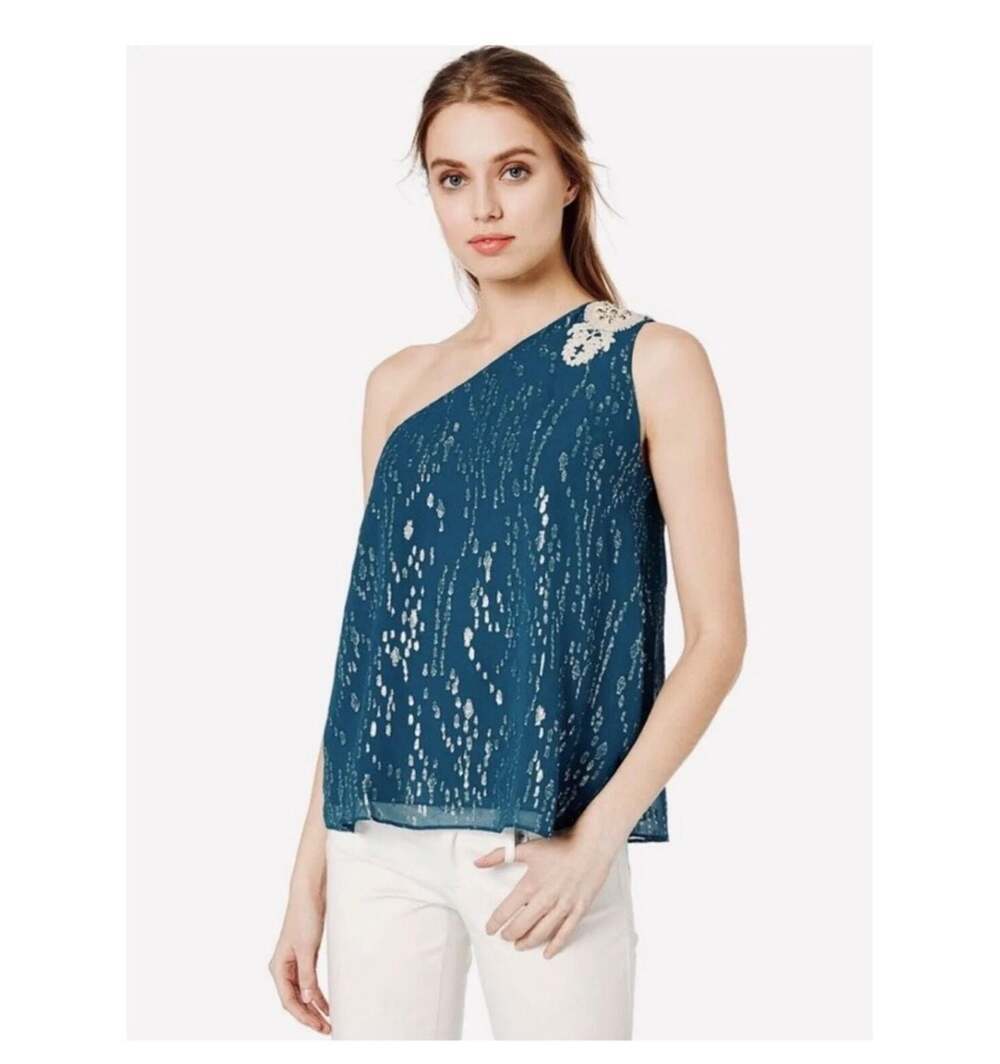 Lilly Pulitzer Sienne Top One Shoulder Silk Metallic Size 6
